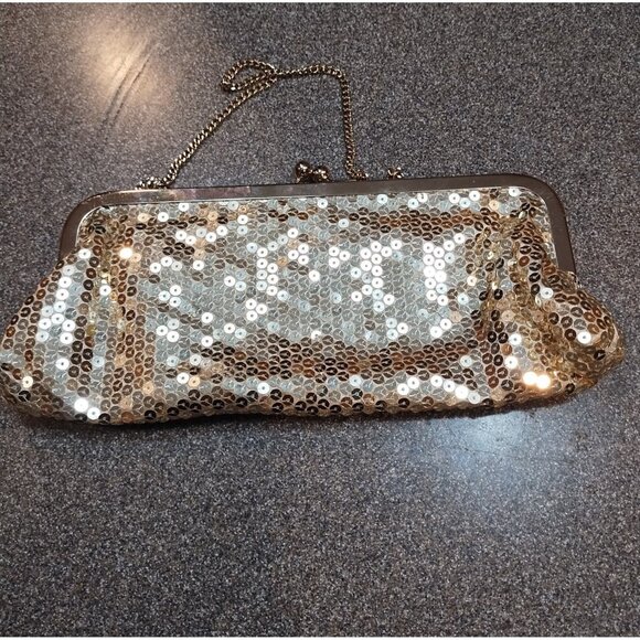 LOFT Gold Sequined Clutch 9" x 4" - Picture 1 of 2